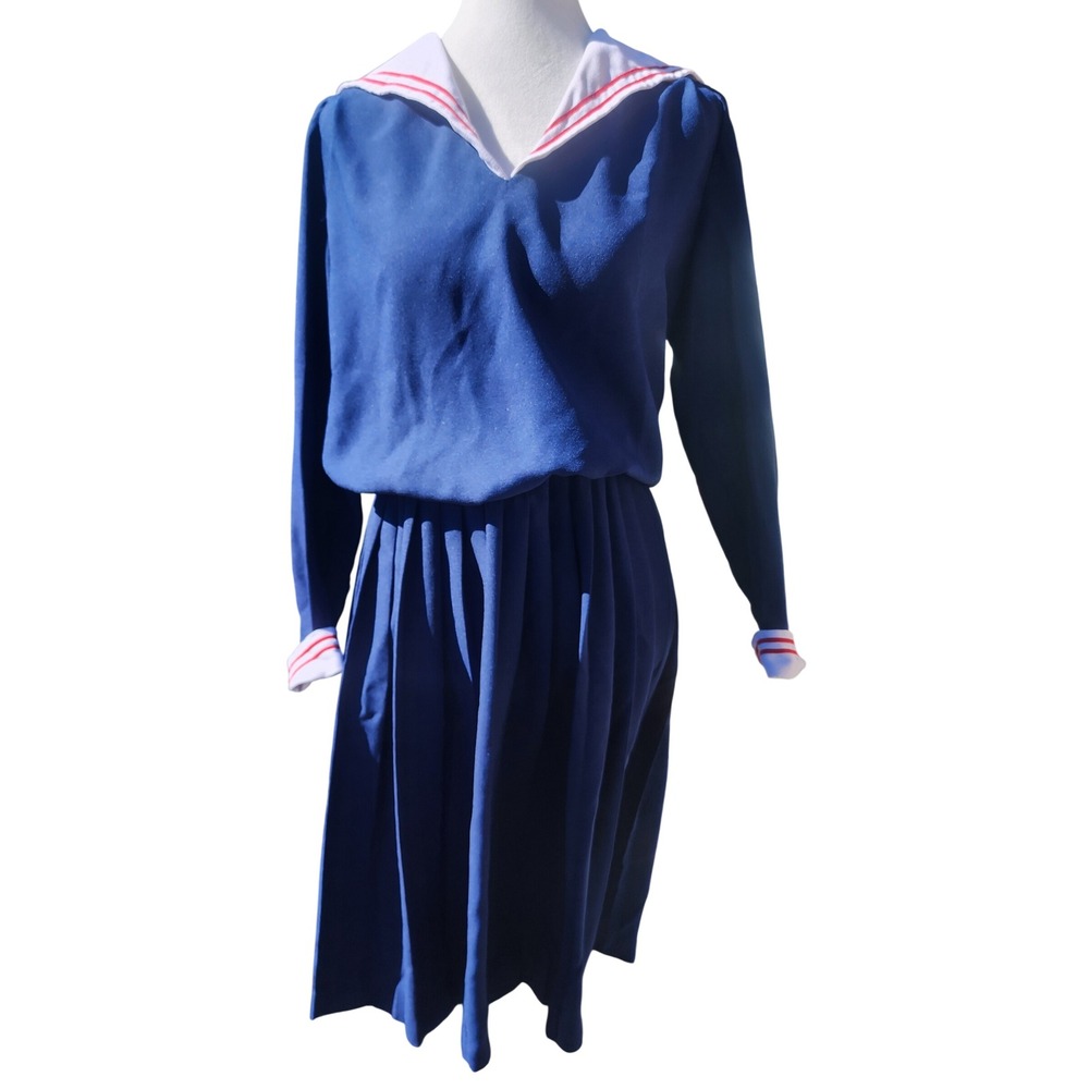 Vintage Caron Chicago Navy  Sailor Collar Pleated Skirt Set 2 Piece Size M READ